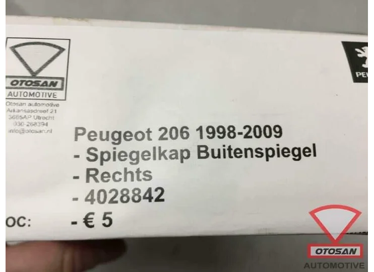 Peugeot 206 1998-2009 Spiegelkap Buitenspiegel Rechts Nieuw!