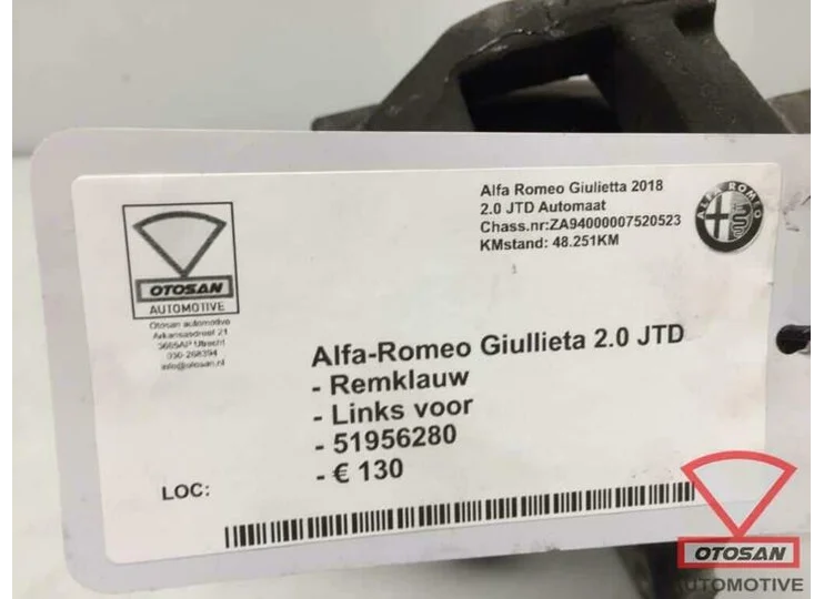 Alfa Romeo Giulietta 2018 Remklauw Links Voor 51956280