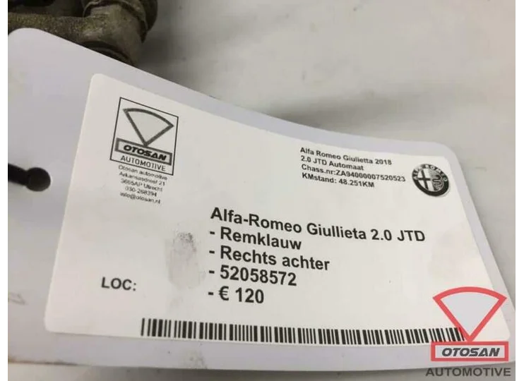 Alfa Romeo Giulietta 2018 Remklauw Rechts Achter 52058572