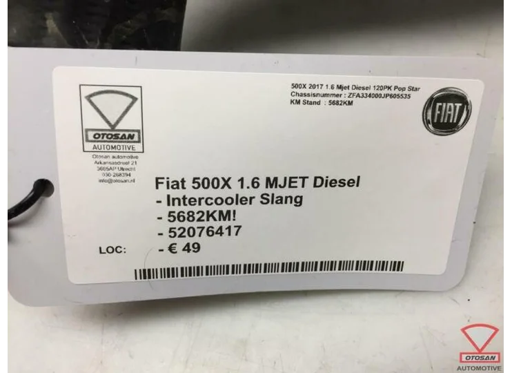 Fiat 500X 2017 1.6 MJET Intercooler Slang 52076417