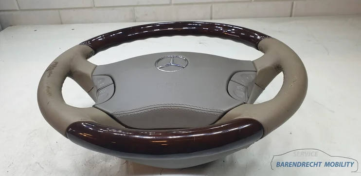 houten-stuurwiel-w220-s-klasse-mercedes-cl-w215-leer-leder-beige-grijs-bruin-hout-airbag-origineel-gebruikt-1998-2005 — foto 3