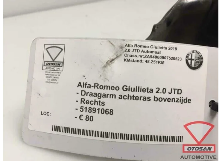 Alfa Romeo Giulietta Draagarm Achteras Rechts Boven 51891068
