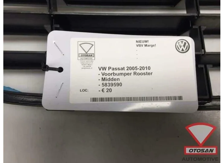 VW Passat 2009 Voorbumper Rooster Midden Nieuw! 5839590