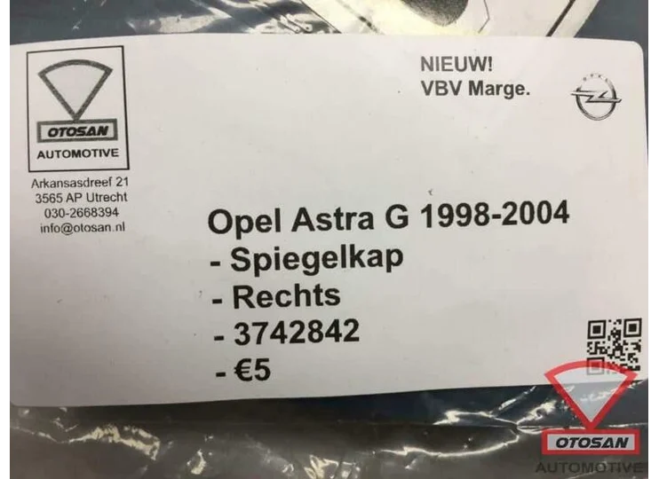Opel Astra G 1998-2004 Spiegelkap Buitenspiegel Rechts Nieuw