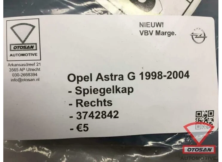 Opel Astra G 2002 Spiegelkap Spiegel Kap Rechts Nieuw! 37428