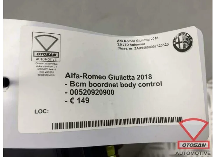 Alfa Romeo Giulietta 18 BCM Boordnet Body Control 0052092090