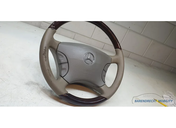 mercedes-w220-c215-s-klasse-stuur-stuurwiel-leer-leder-beige-grijs-bruin-hout-stuurwielbediening-multifunctioneel-mfd-airbag-origineel-goede-staat-gebruikt-w215-coupe-cl-1998-1999-2000-2001-2002-2003-2004-2005-barendrecht-mobility-service
