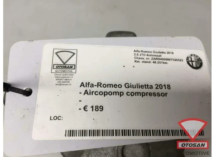 Alfa Romeo Giulietta 2018 Aircopomp Compressor