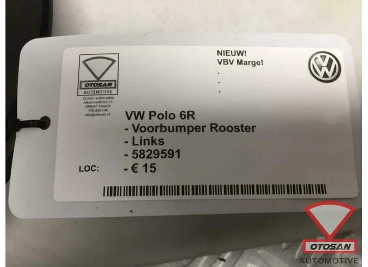 VW Polo 6R 2010 Voorbumper Rooster Links Nieuw! 5829591