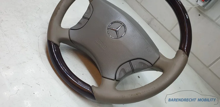 houten-stuurwiel-w220-s-klasse-mercedes-cl-w215-leer-leder-beige-grijs-bruin-hout-airbag-origineel-gebruikt-1998-2005 — foto 9