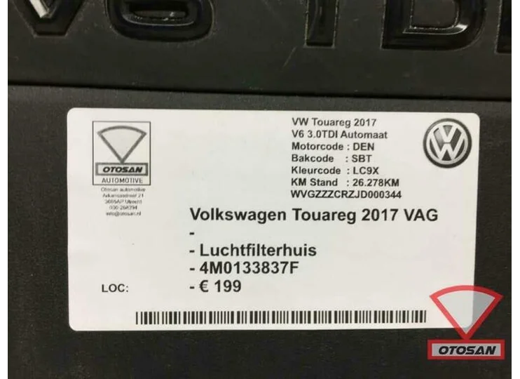 VW Touareg 2017 VAG Luchtfilterhuis Afdekplaat 4M0133837F