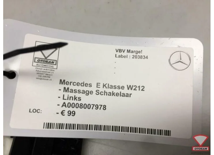 Mercedes E Klasse W212 Massage Schakelaar Links A0008007978