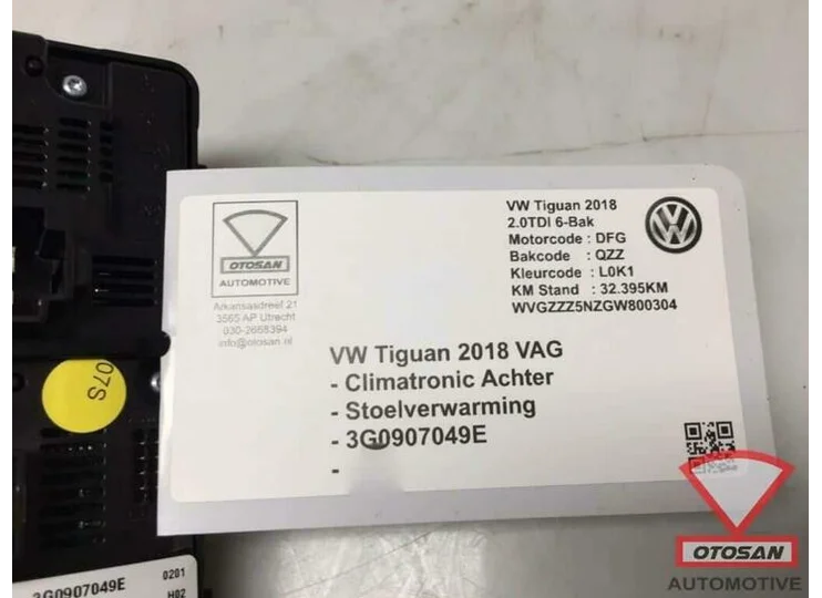 VW Tiguan 5NA 2018 Climatronic Stoelvw. Achter 3G0907049E