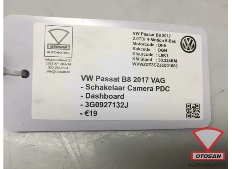 VW Passat B8 2017 Camera PDC Schakelaar Dashboard 3G0927132J