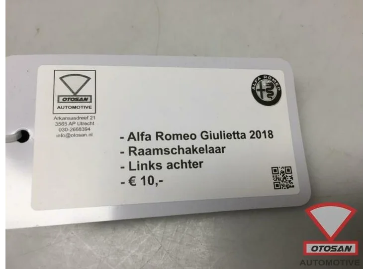Alfa Romeo Giulietta 2018 Raamschakelaar Links Achter