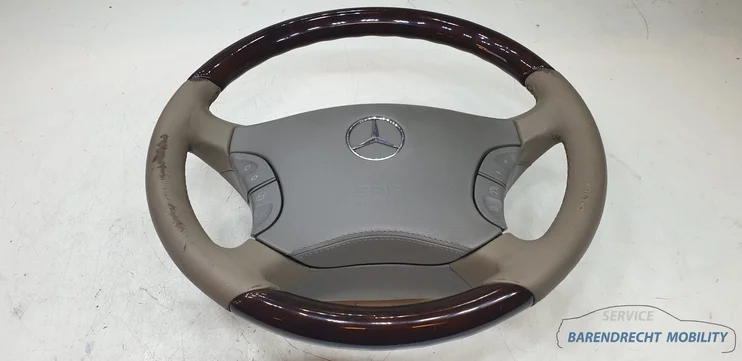 houten-stuurwiel-w220-s-klasse-mercedes-cl-w215-leer-leder-beige-grijs-bruin-hout-airbag-origineel-gebruikt-1998-2005 — foto 2