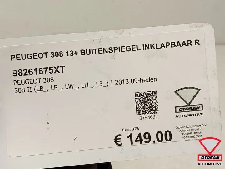 peugeot-308-2013-buitenspiegel-rechts-origineel-inklapbaar — foto 4