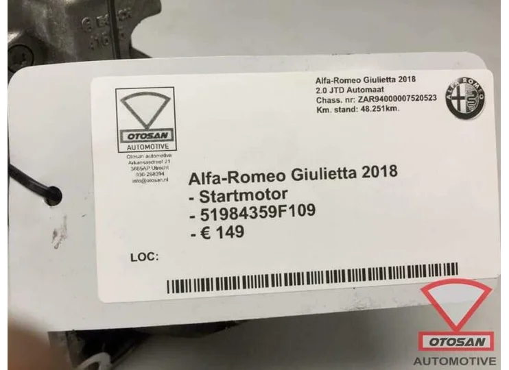 Alfa Romeo Giulietta 2018 Startmotor 51984359F109