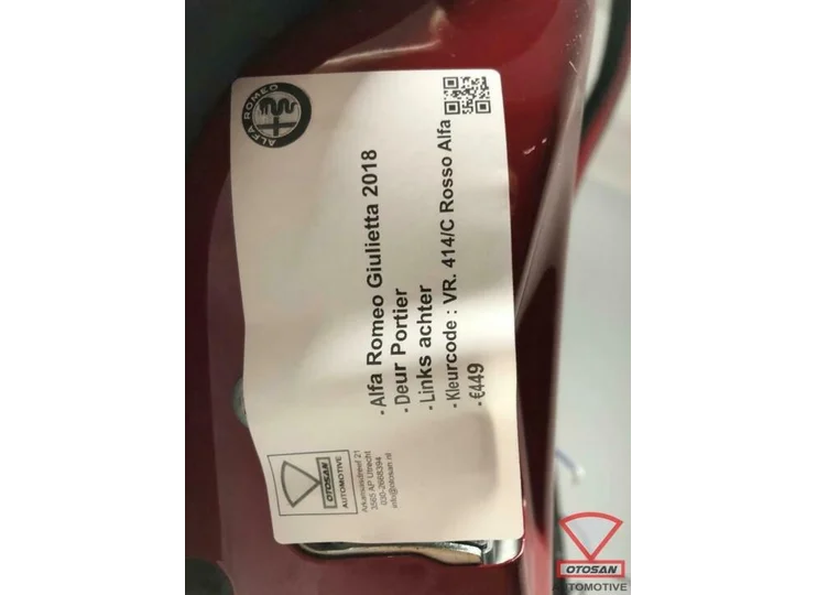 Alfa Romeo Giulietta 2018 deur portier links achter OTOSAN U