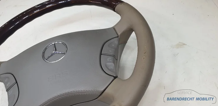 houten-stuurwiel-w220-s-klasse-mercedes-cl-w215-leer-leder-beige-grijs-bruin-hout-airbag-origineel-gebruikt-1998-2005 — foto 7