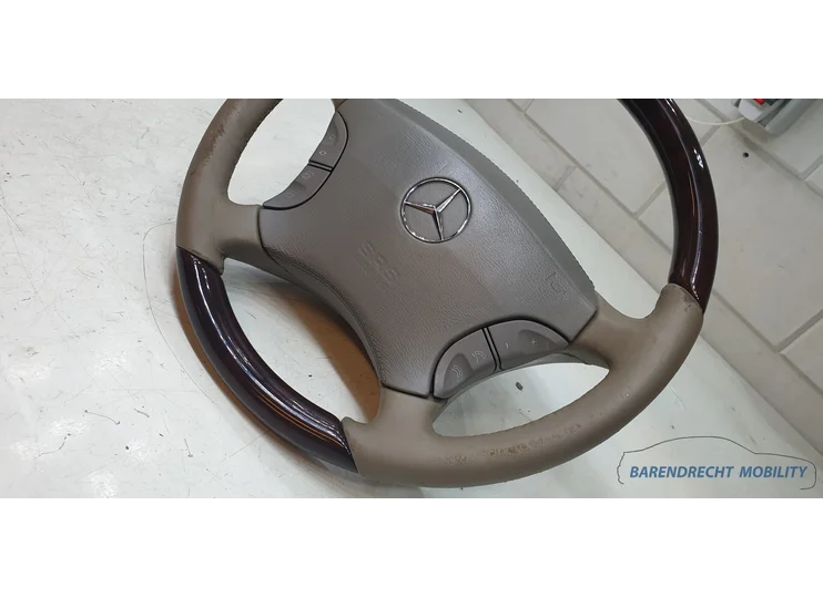 mercedes-w220-c215-s-klasse-stuur-stuurwiel-leer-leder-beige-grijs-bruin-hout-stuurwielbediening-multifunctioneel-mfd-airbag-origineel-goede-staat-gebruikt-w215-coupe-cl-1998-1999-2000-2001-2002-2003-2004-2005-barendrecht-mobility-service