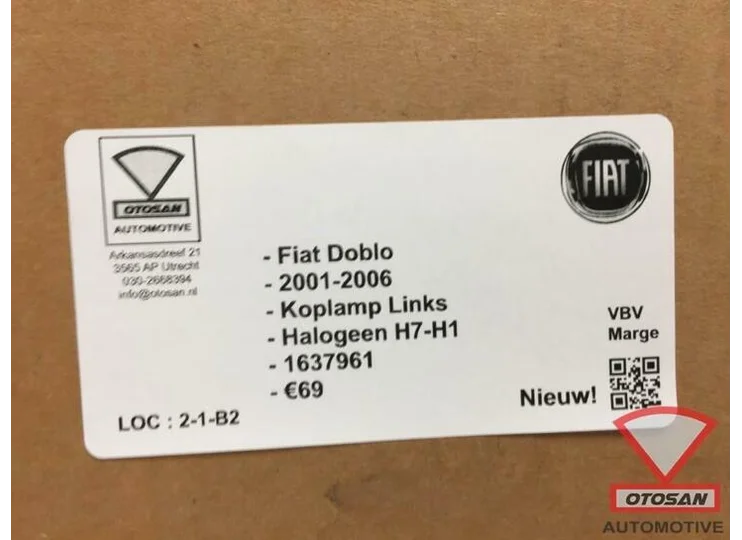 Fiat Doblo 2001-2006 Koplamp Links H7/H1 Halogeen Nieuw! 163