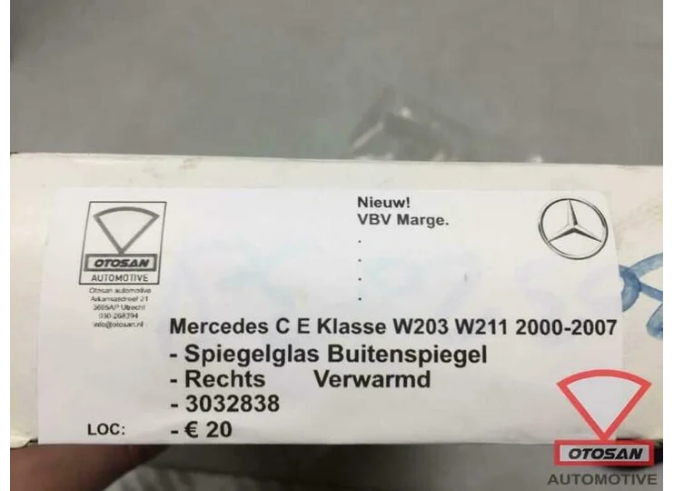 Mercedes C E Klasse W203 W211 Spiegelglas Buitenspiegel Rech