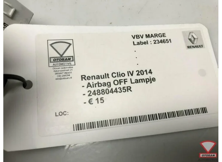 Renault Clio IV 2014 Airbag OFF Controle Lampje 248804435R