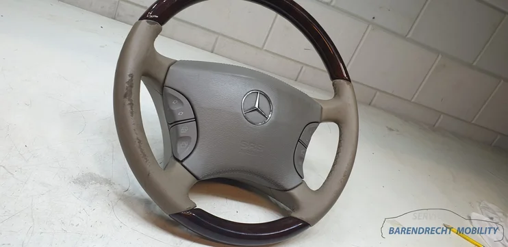 houten-stuurwiel-w220-s-klasse-mercedes-cl-w215-leer-leder-beige-grijs-bruin-hout-airbag-origineel-gebruikt-1998-2005 — foto 8