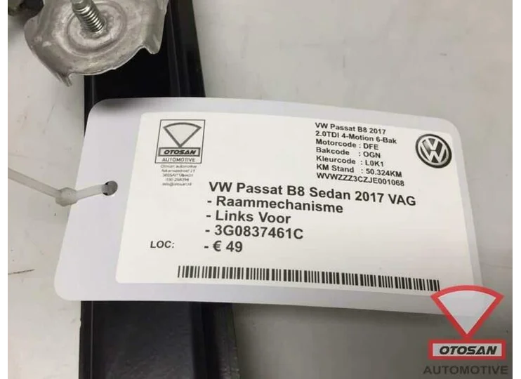 VW Passat B8 2017 Raammechanisme Links Voor 3G0837461C