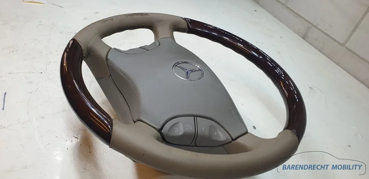 houten-stuurwiel-w220-s-klasse-mercedes-cl-w215-leer-leder-beige-grijs-bruin-hout-airbag-origineel-gebruikt-1998-2005 — foto 5
