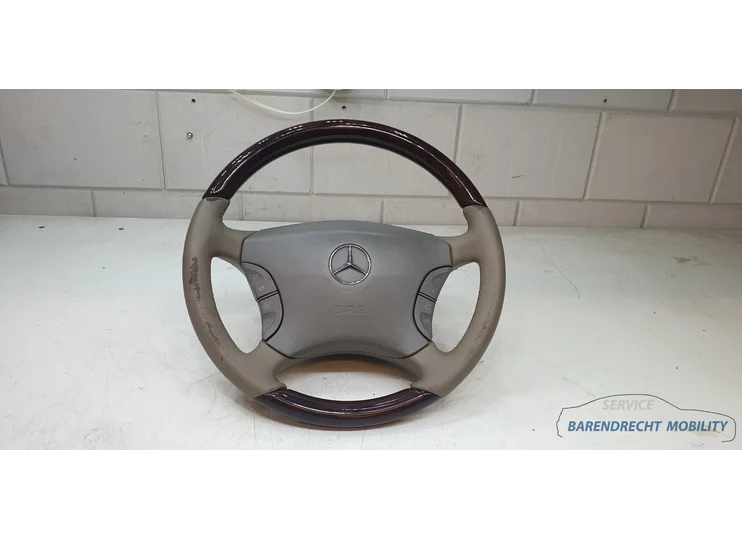 Volant en bois pour Mercedes Classe S W220 CL W215, intérieur cuir beige, gris et marron, airbag, d'origine, d'occasion (1998-2005)