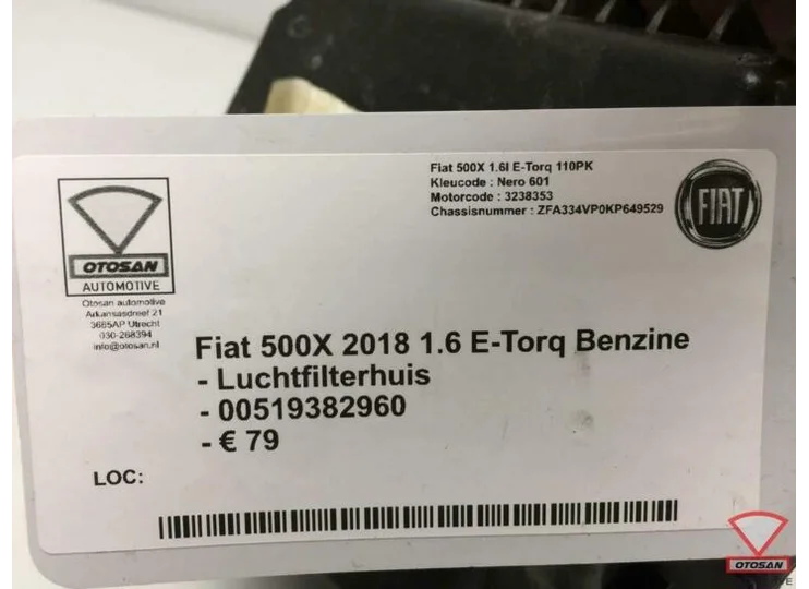 Fiat 500X 2018 1.6 E-Troq Luchtfilterhuis 00519382960