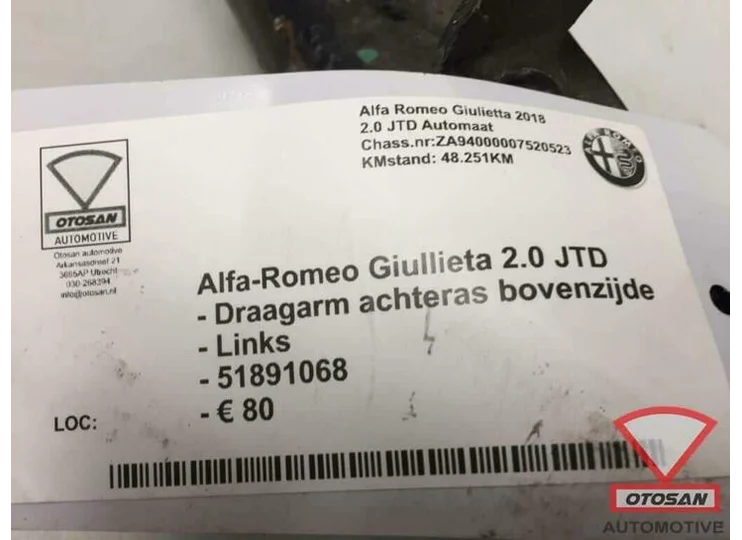 Alfa Romeo Giulietta Draagarm Achteras Links Boven 51891068