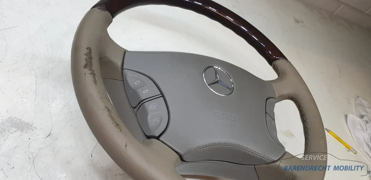 houten-stuurwiel-w220-s-klasse-mercedes-cl-w215-leer-leder-beige-grijs-bruin-hout-airbag-origineel-gebruikt-1998-2005 — foto 6