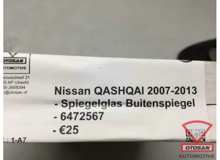 Nissan Qashqai 2007-2013 Spiegelglas Rechts Verwarmd Nieuw!
